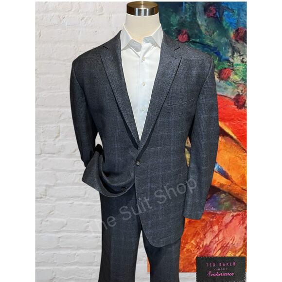 Ted Baker Other - Ted Baker 50XL 42x31 Charcoal Gray Purple Plaid Flannel Men's Designer Suit